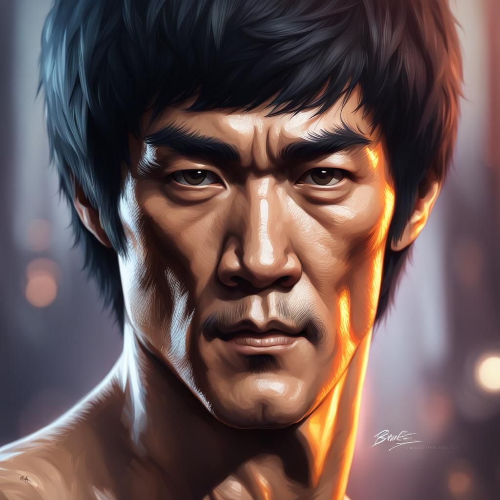 Hyperdetailed Portrait of Bruce Lee in Art Nouveau Style