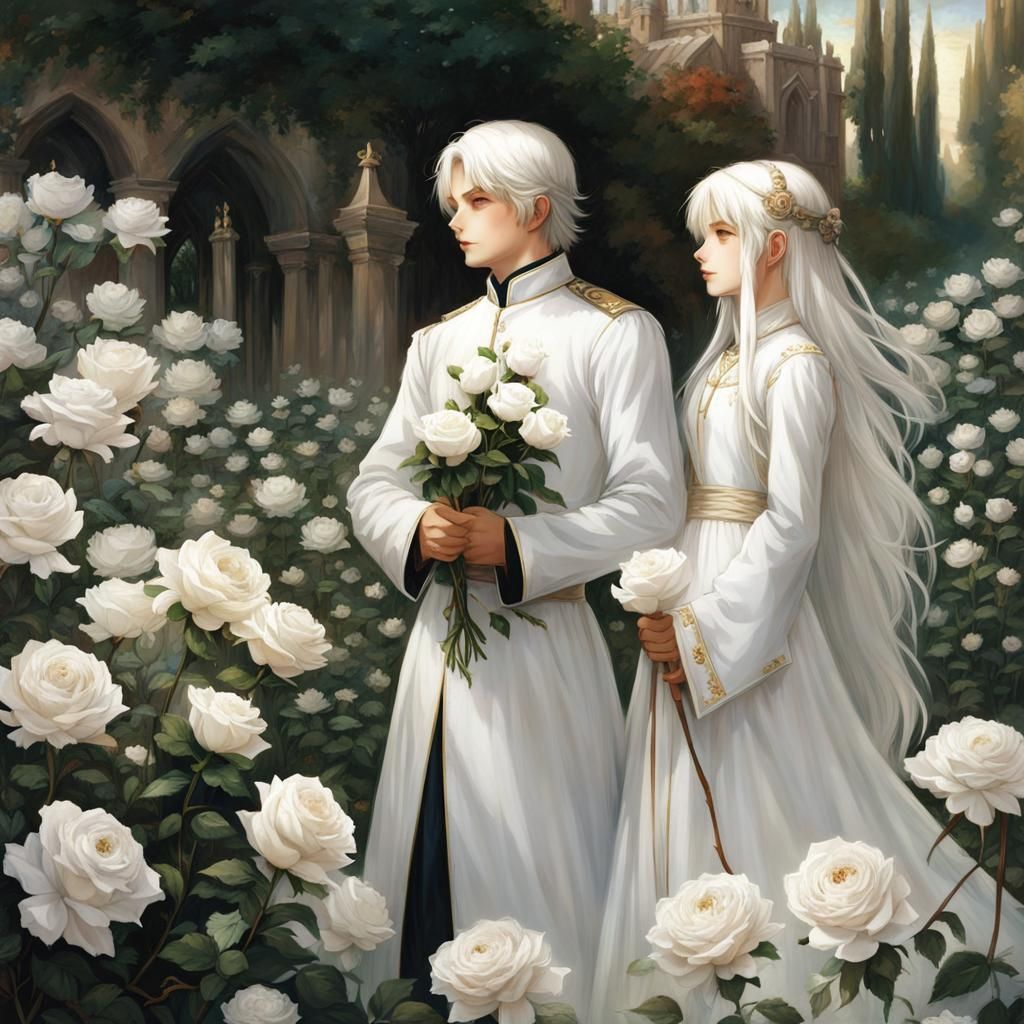 Siblings in White in Rose Garden, Anime Style
