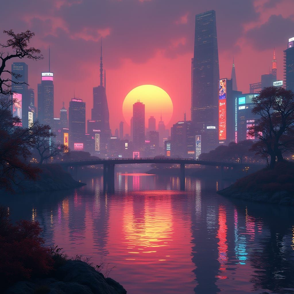 Cyberpunk Tokyo at Sunset