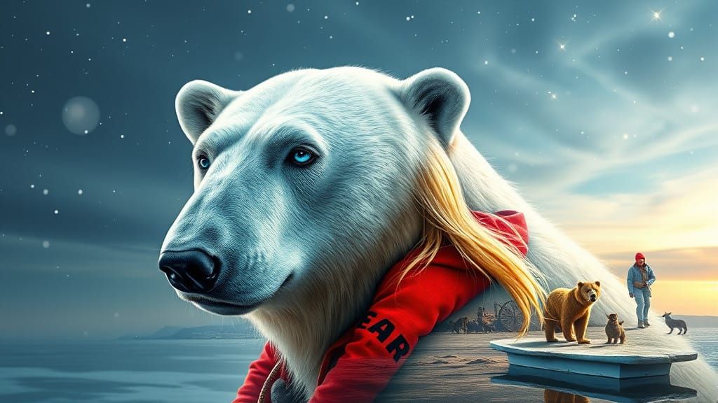 Double Exposure Polar Bear Portrait with Adoring Girl