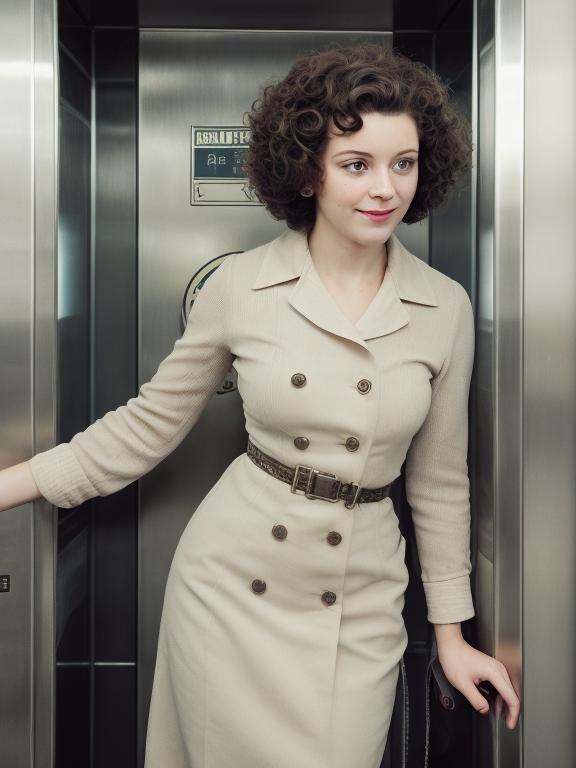 Vintage Elevator Operator with Curly Hair