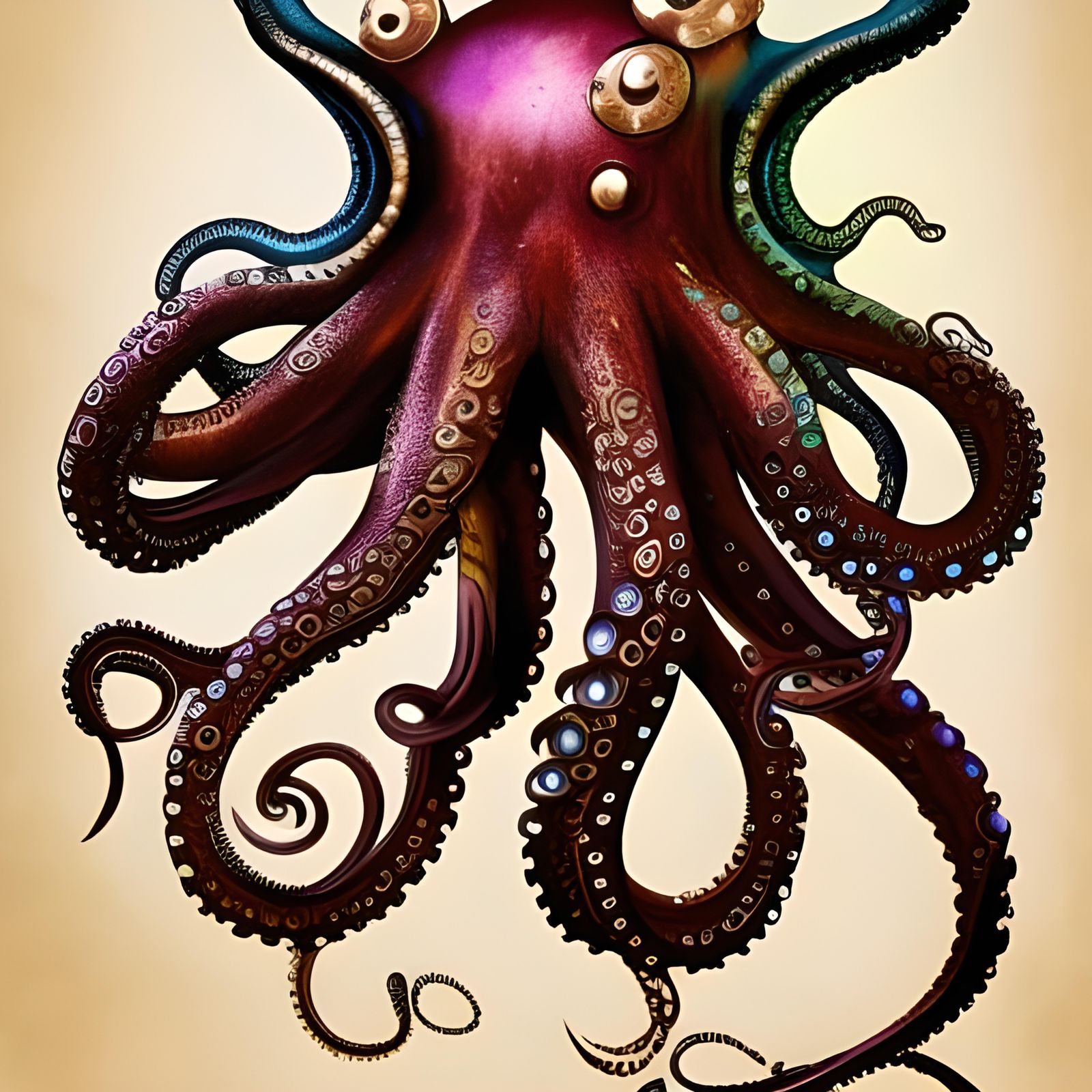 Steampunk Octopus in Hyperrealistic Splash Art