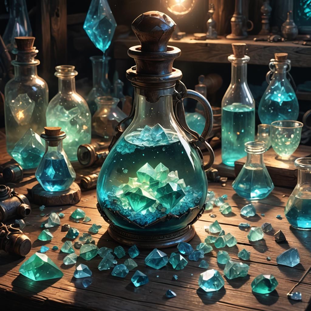 Ethereal Alchemist's Flask with Glowing Crystals