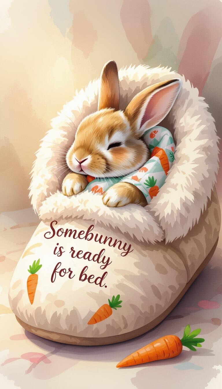 Cozy Lop-Eared Rabbit Sleeping in Slipper with Carrot Quilt