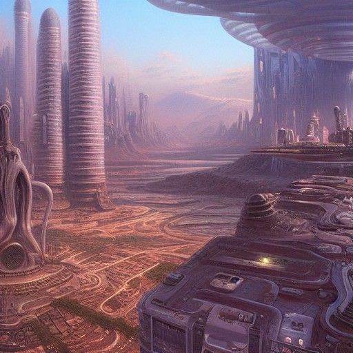 Alien Cityscape as Oil Painting