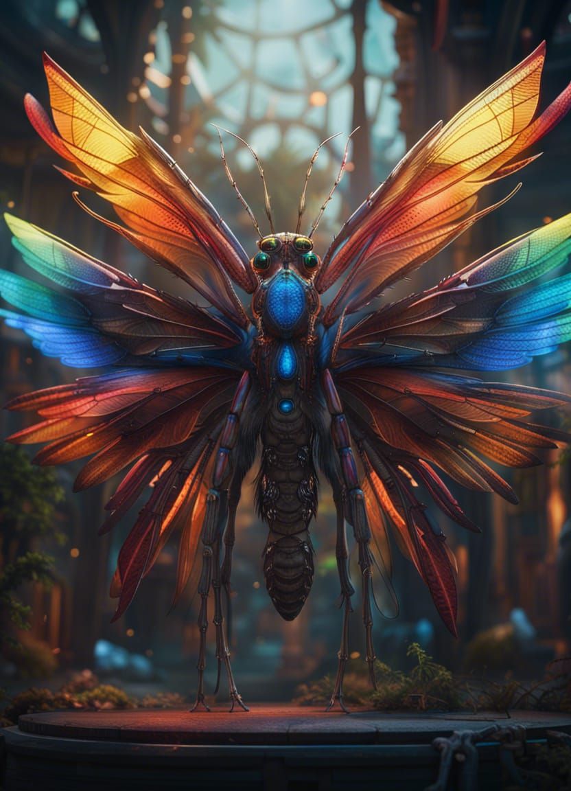 Colorful and Humorous Dragonfly in Fantasy Art Style