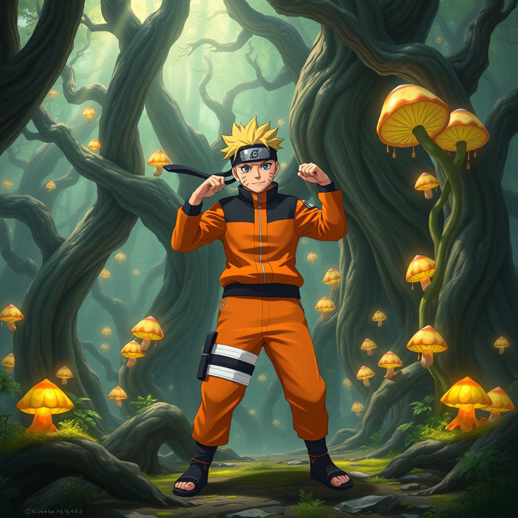 Naruto in Mystical Dofus Forest: Fantasy Concept Art