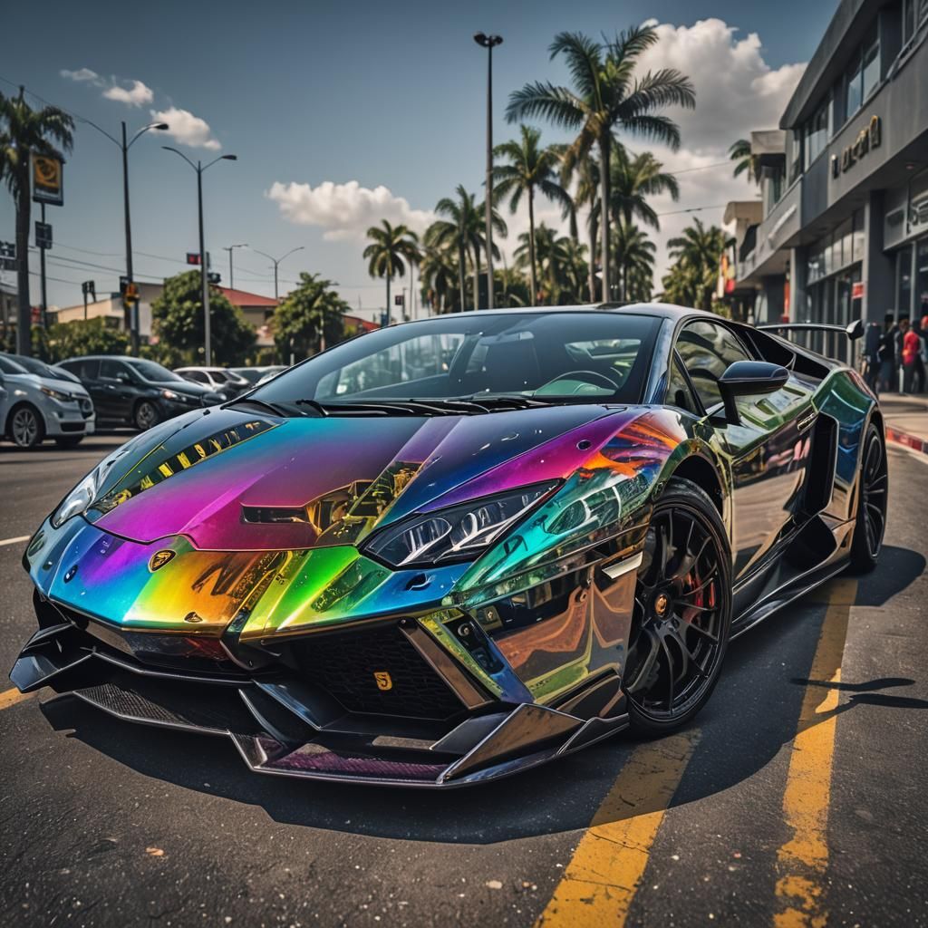 Hyperrealistic Rainbow Lamborghini in HDR