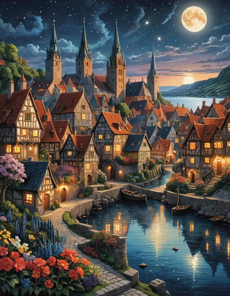 Medieval Village of Marstal: Fantasy Illustration