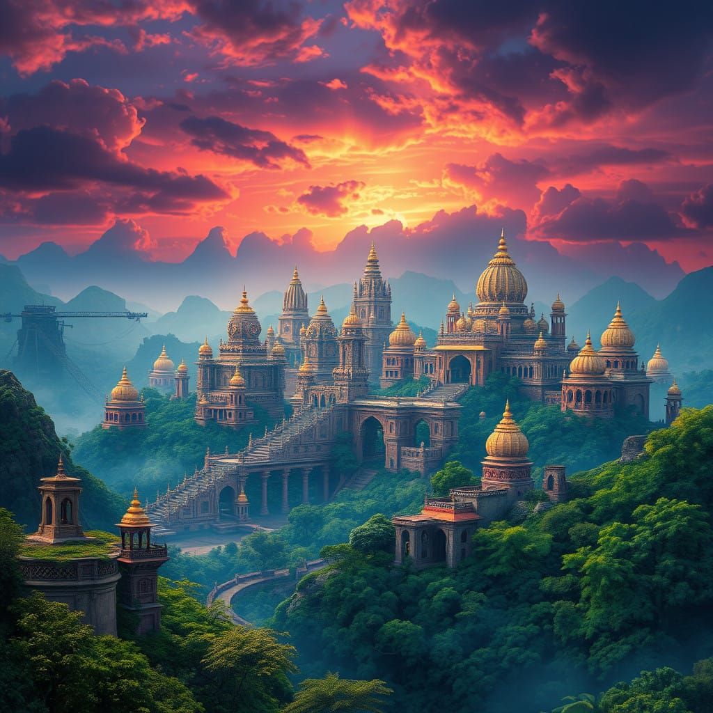 Mystical India-Inspired Fantasy Landscape in Hyper-Detailed....