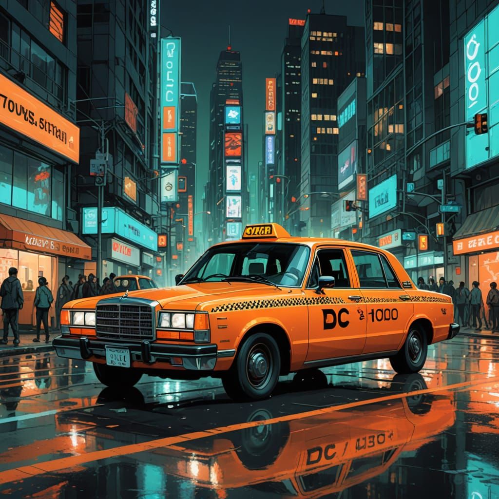 Futuristic Taxi Ride in Vibrant Cyberpunk Cityscape