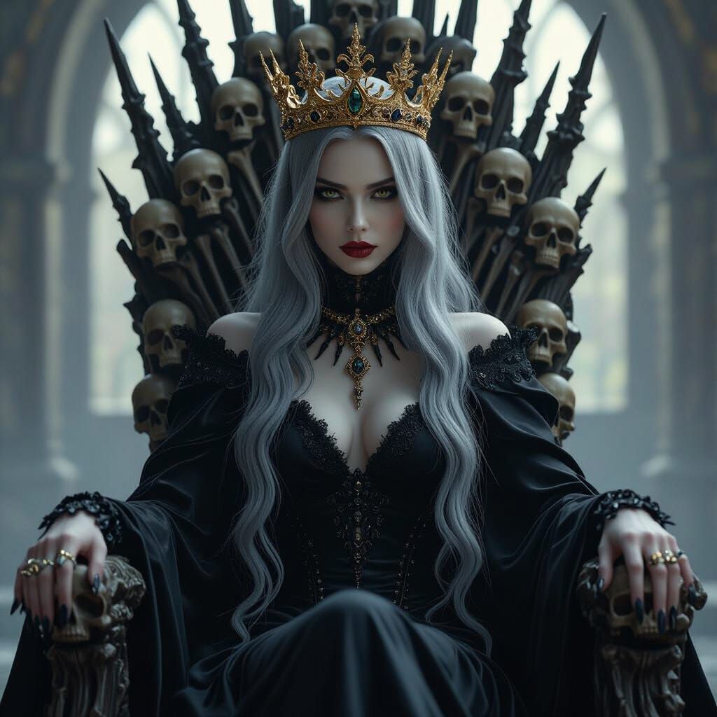 Dark Gothic Queen on Bone Throne, Cinematic 4K
