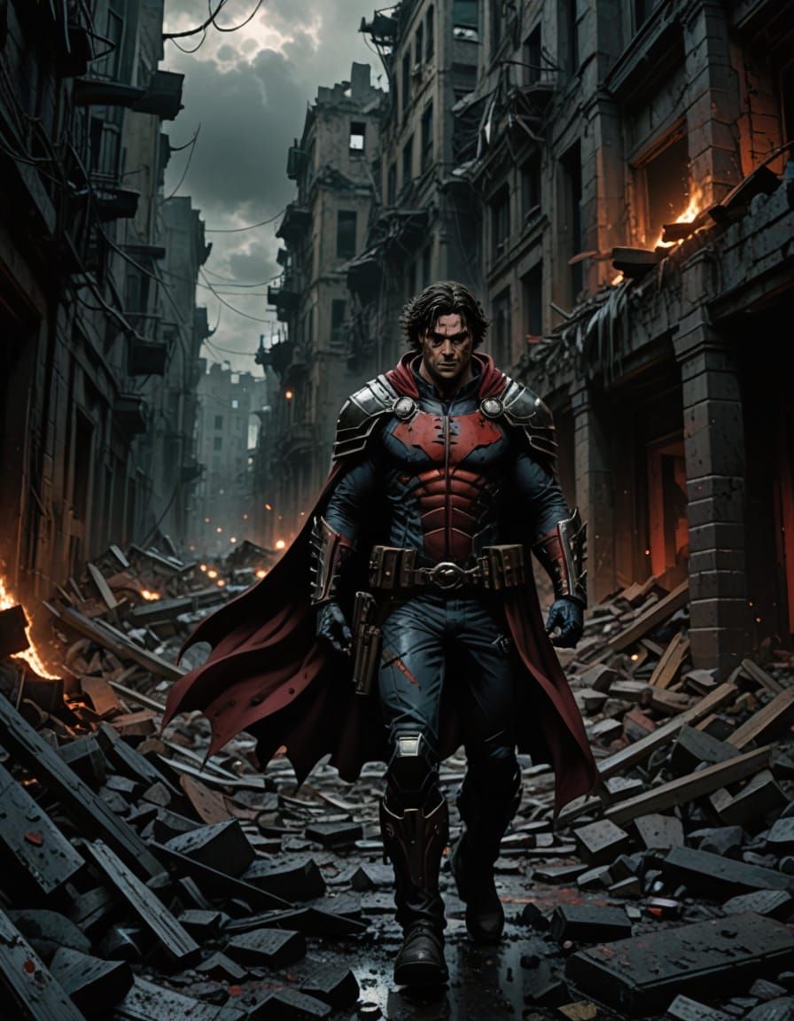 Gritty Dark Fantasy Comic Book Art in a Ruined Landscape