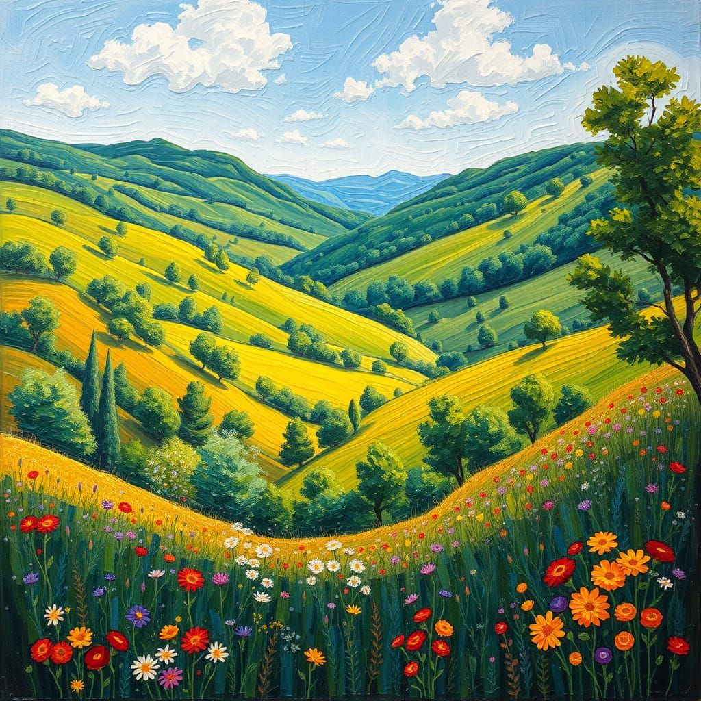 Summer Valley in Neo-Impressionist Expressionist Style