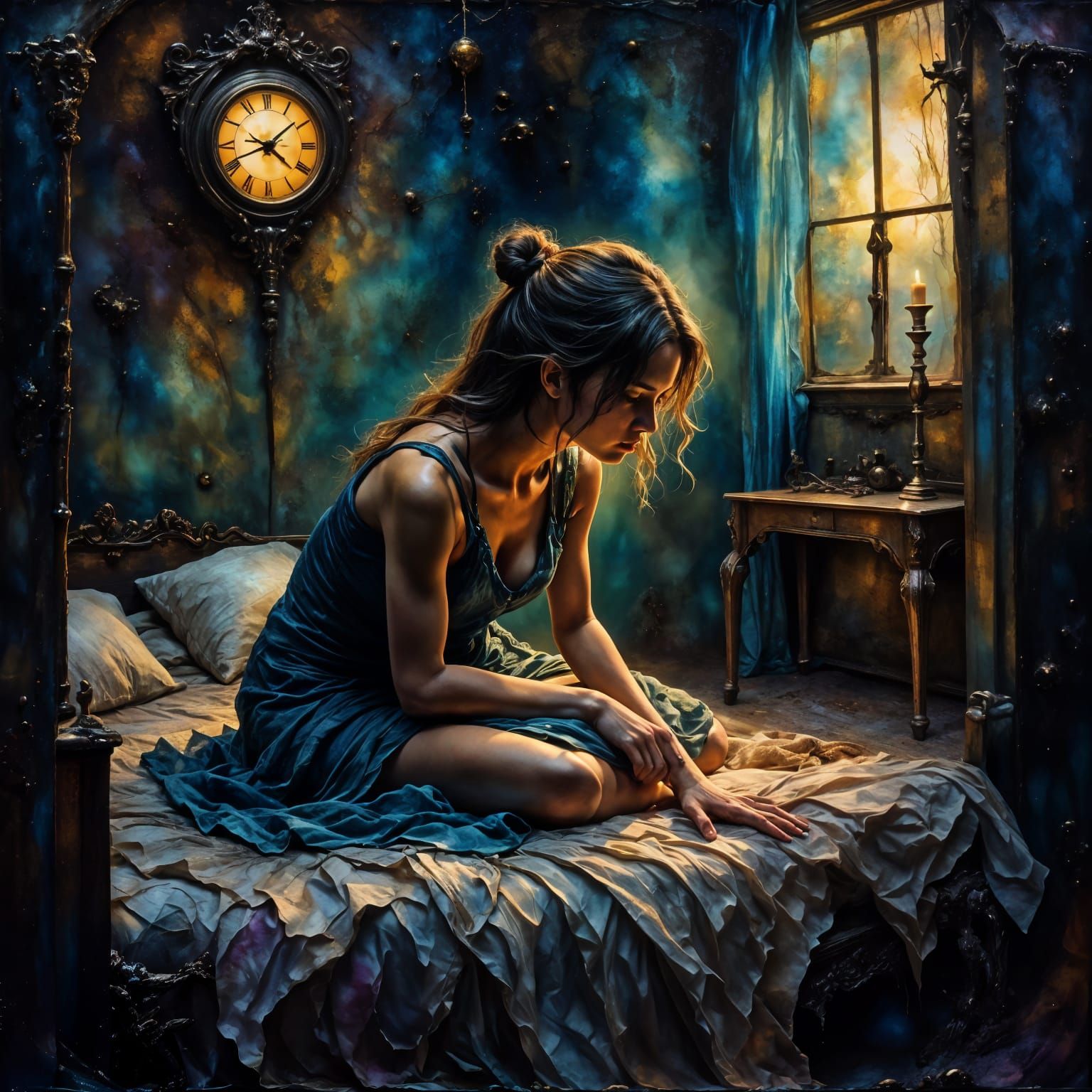 Moody Ink Painting of a Woman in the Dark