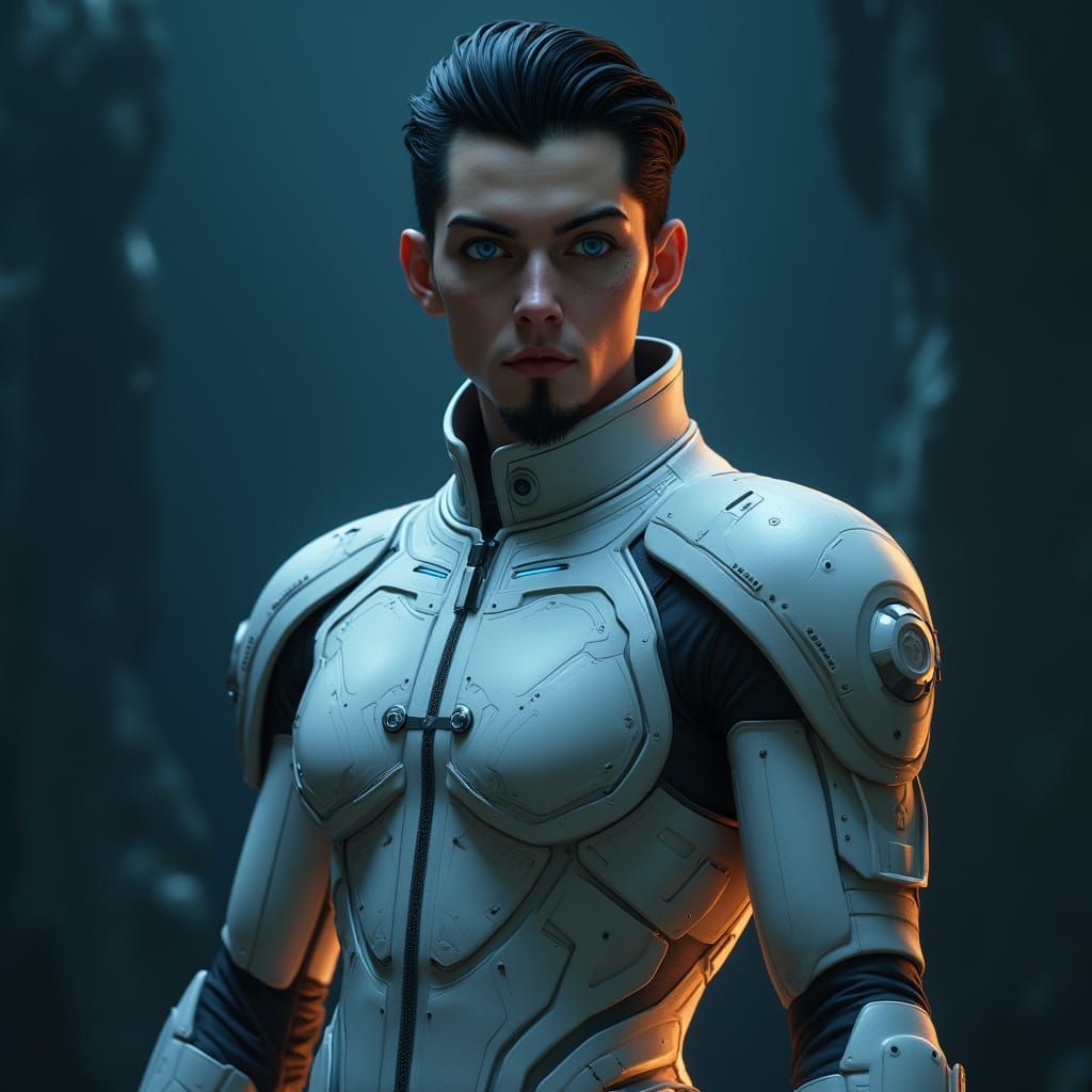 Hyperrealistic Dune Spacing Guild Agent in Distopian White J...