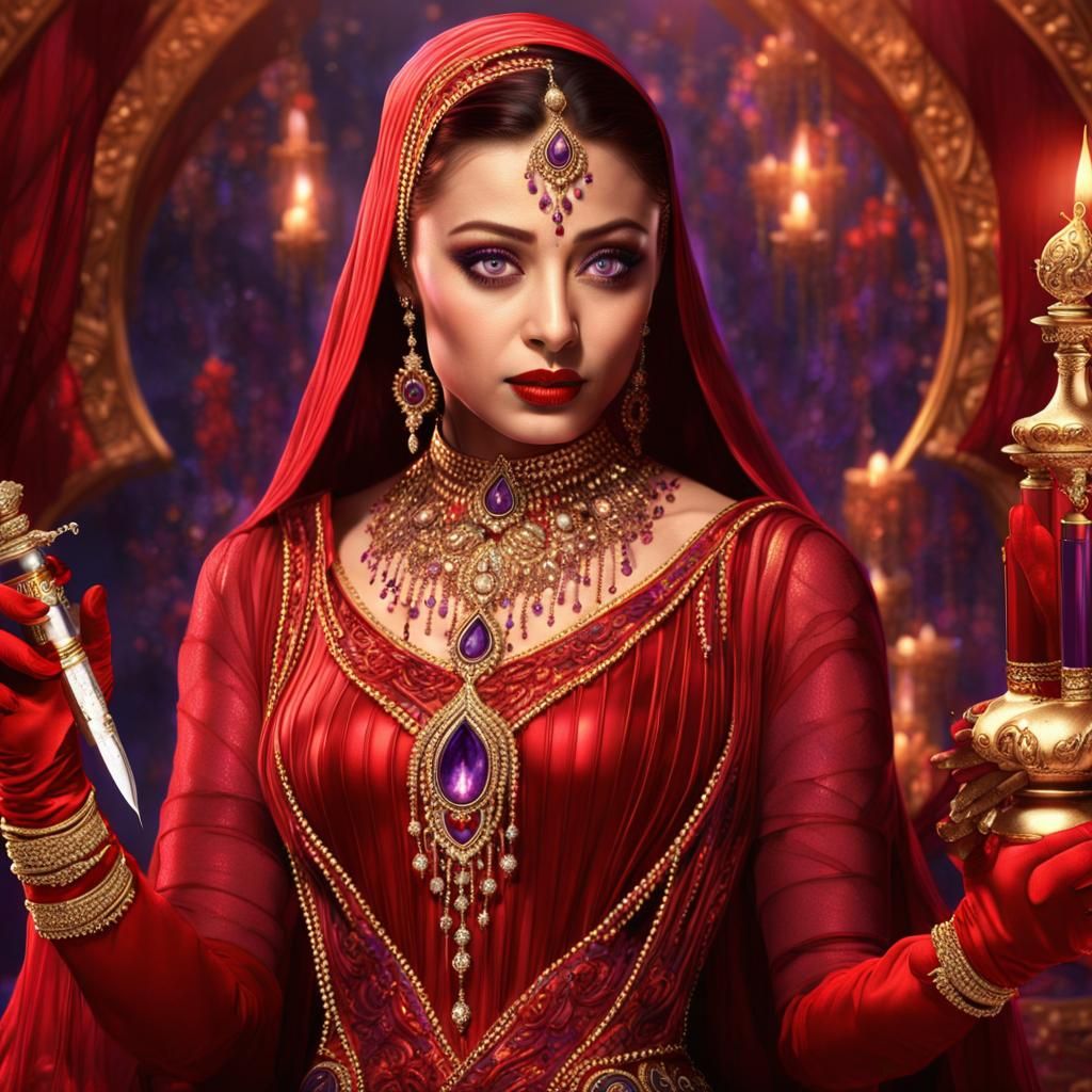 Red Assassin with Poison Bottle, Fantasy Art