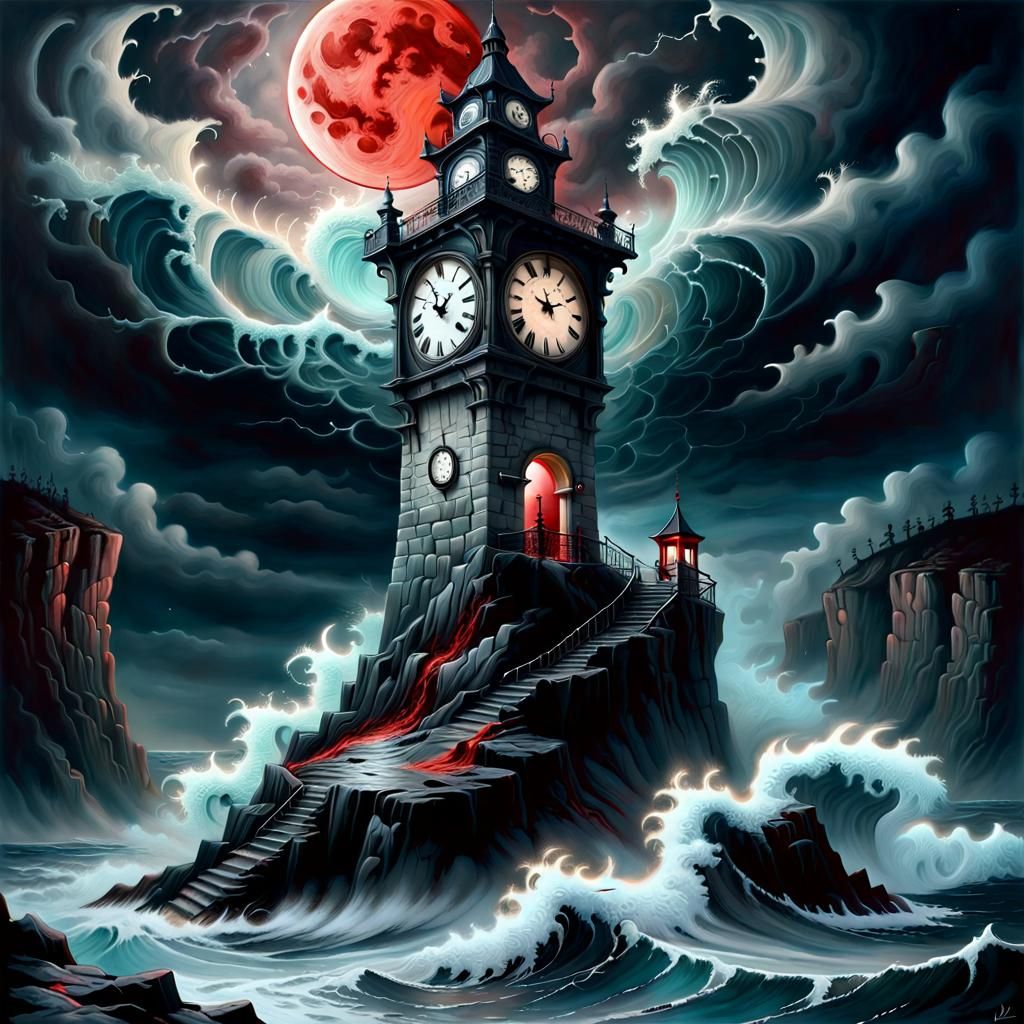 Clock Tower Overlook: Blood Moon Fantasy Art
