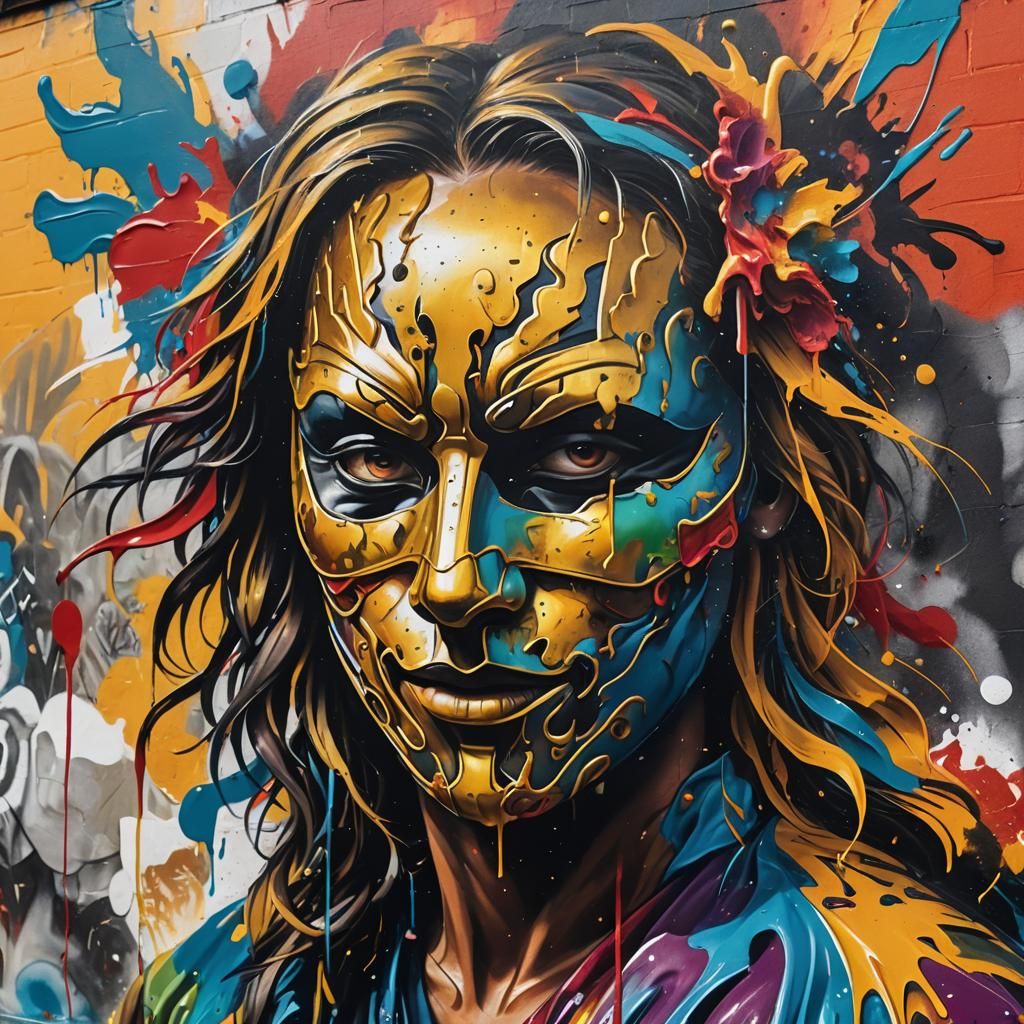 Masked Artist Creates Vibrant Street Art Mural