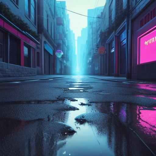 Synthwave Neon Reflections on Stone Road