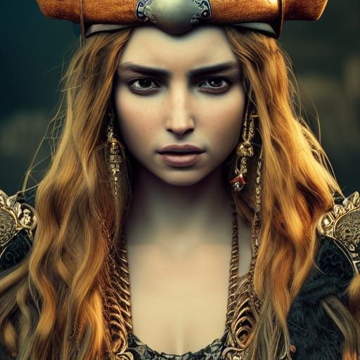 Pirate Queen Portrait in Hyperrealistic Style