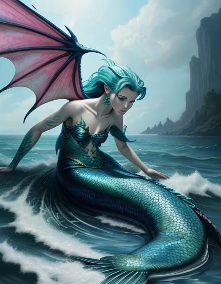 Hyperreal Mermaid Dragon With Wings