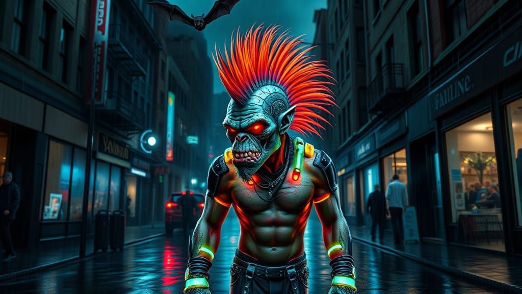 Cyberpunk Troll in Gotham: Neon and Metallic