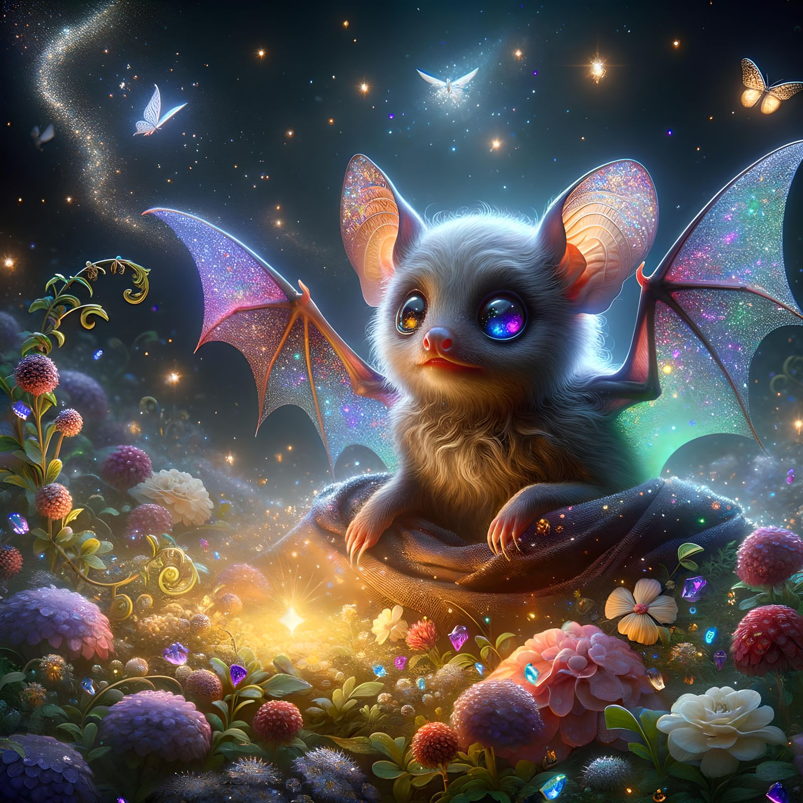 Baby Bat Portrait in Art Nouveau Style