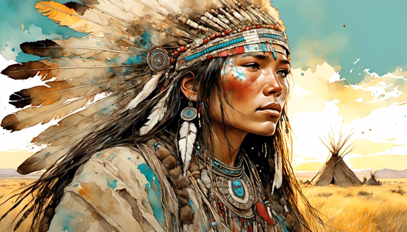 Cheyenne Woman Portrait in Sunlight