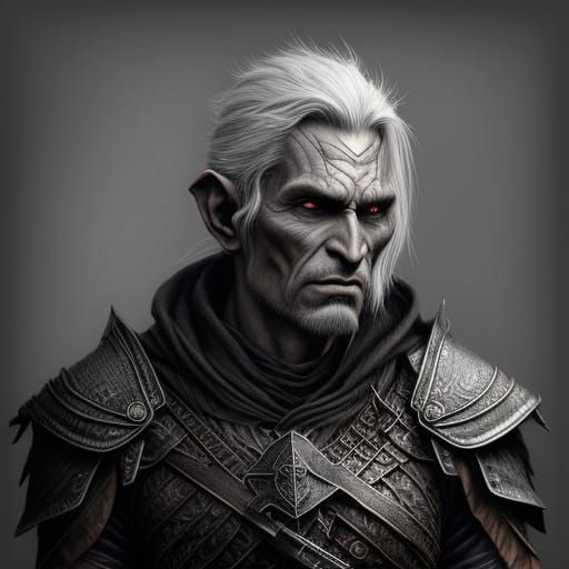 Dark Elf Warrior with Crossbows in Graphite Sketch