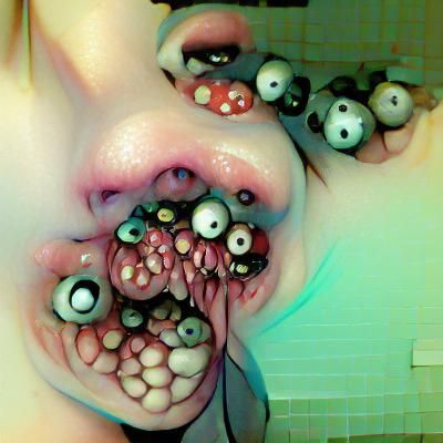 Surreal Mouth Filled with Eyeballs