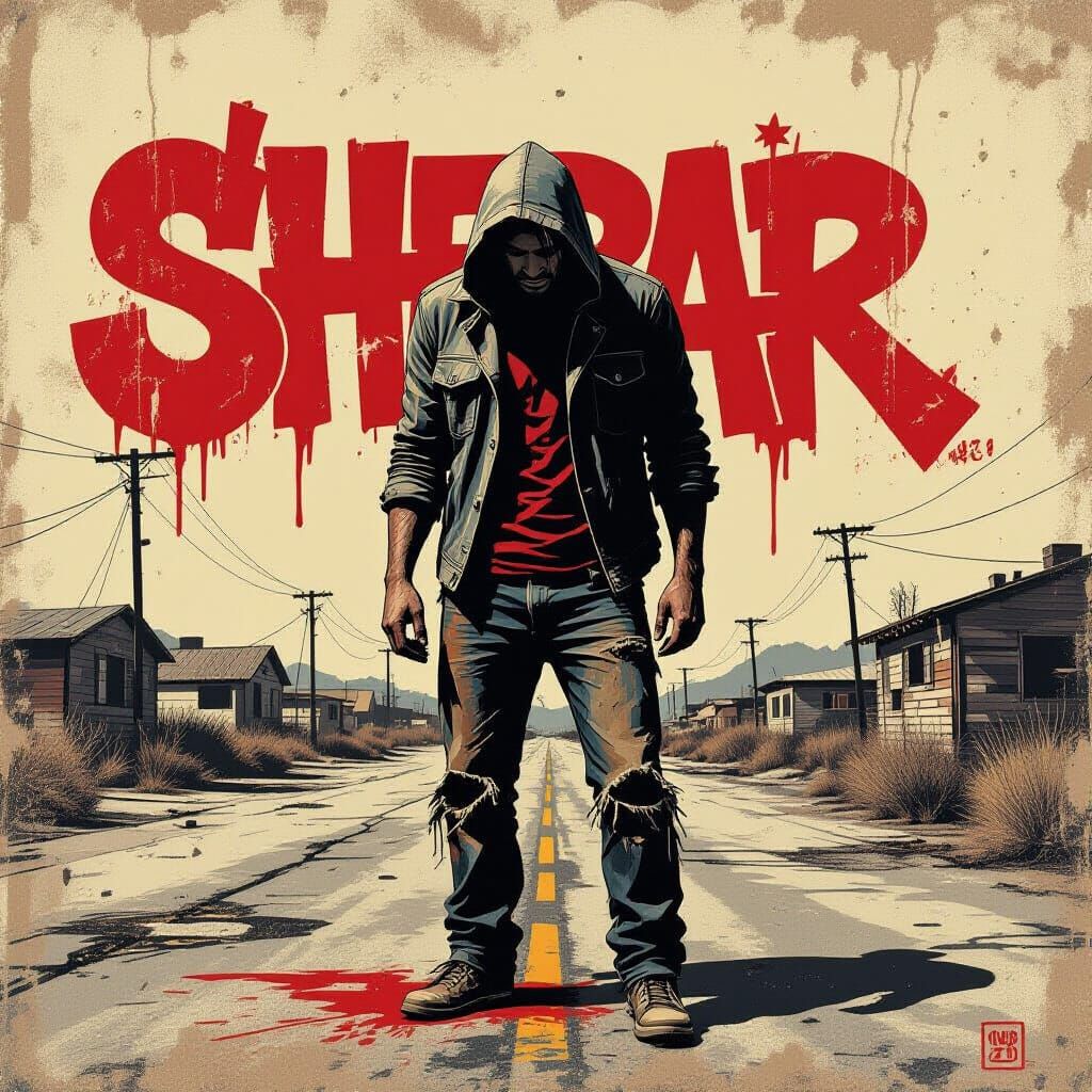 Dystopian American Landscape with Distraught Figure