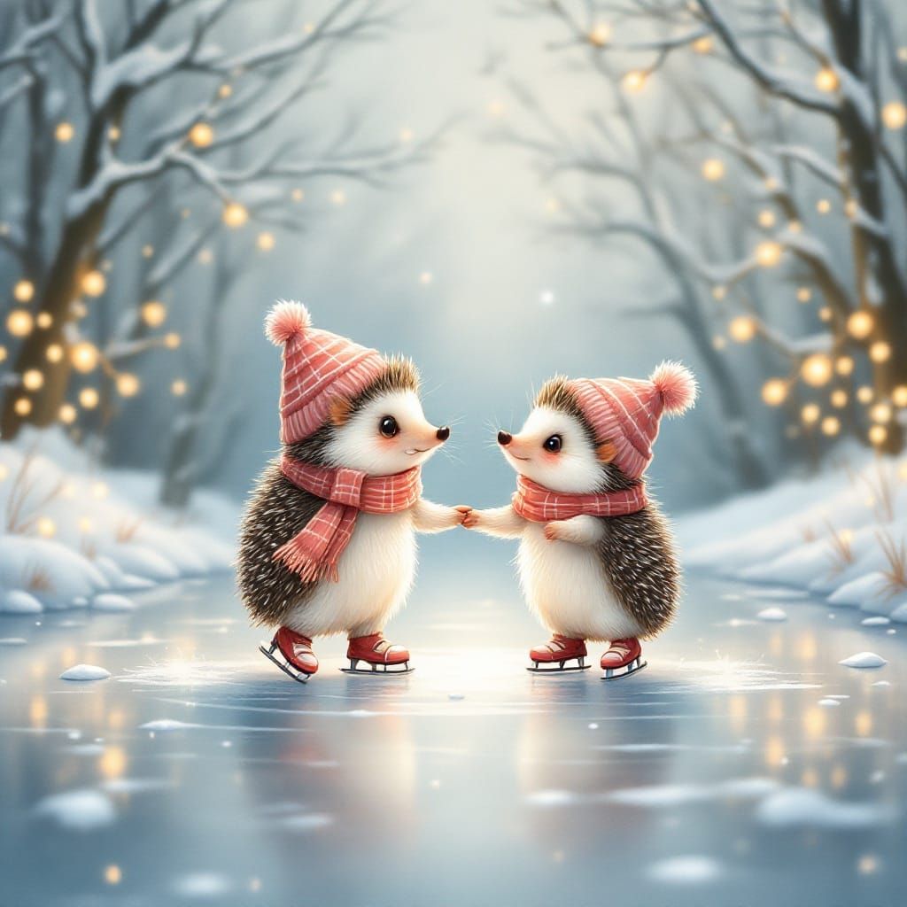 Frozen Wonderland with Whimsical Hedgehogs Ice-Skating