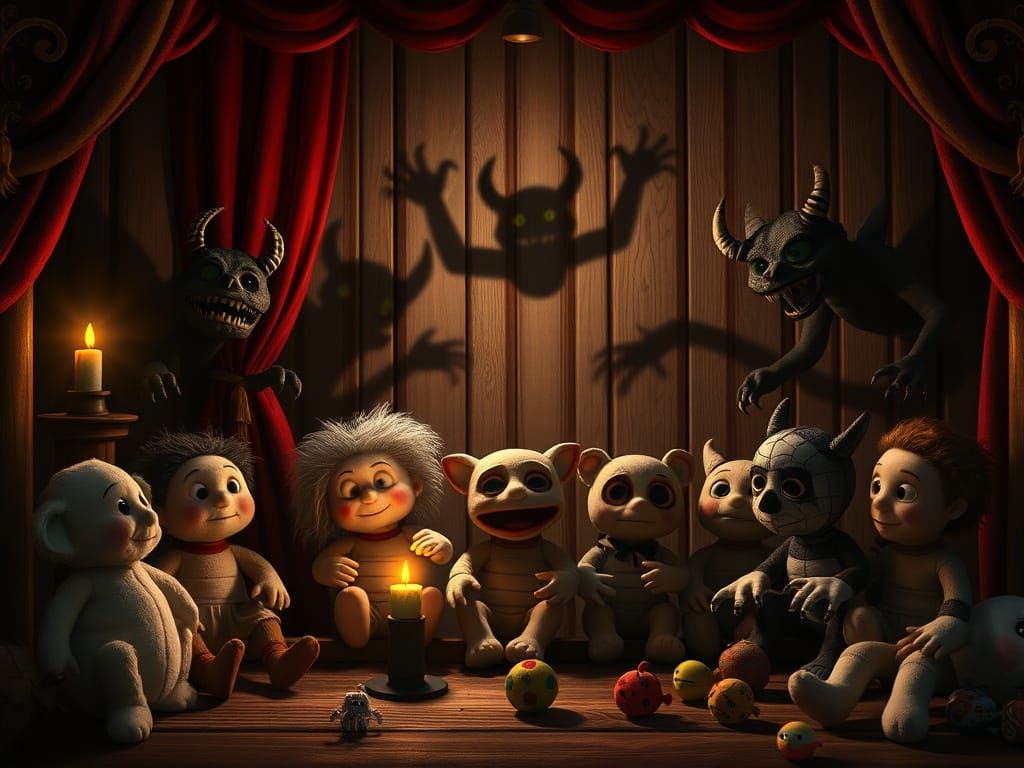 Puppet Theater Shadows: Cute Toys, Sinister Creatures