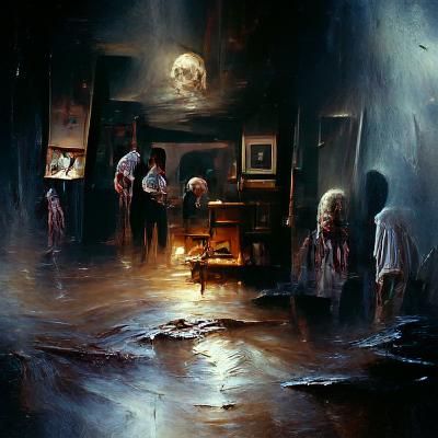 Dark Horror Scene in Oil Painting Style
