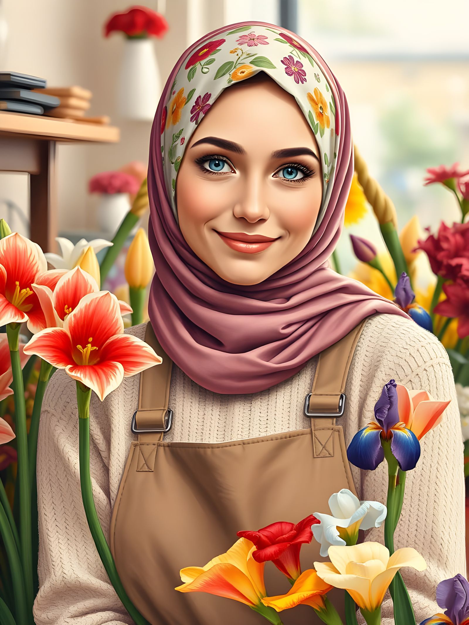 Swedish Hijabi Florist in Flower Shop Painting