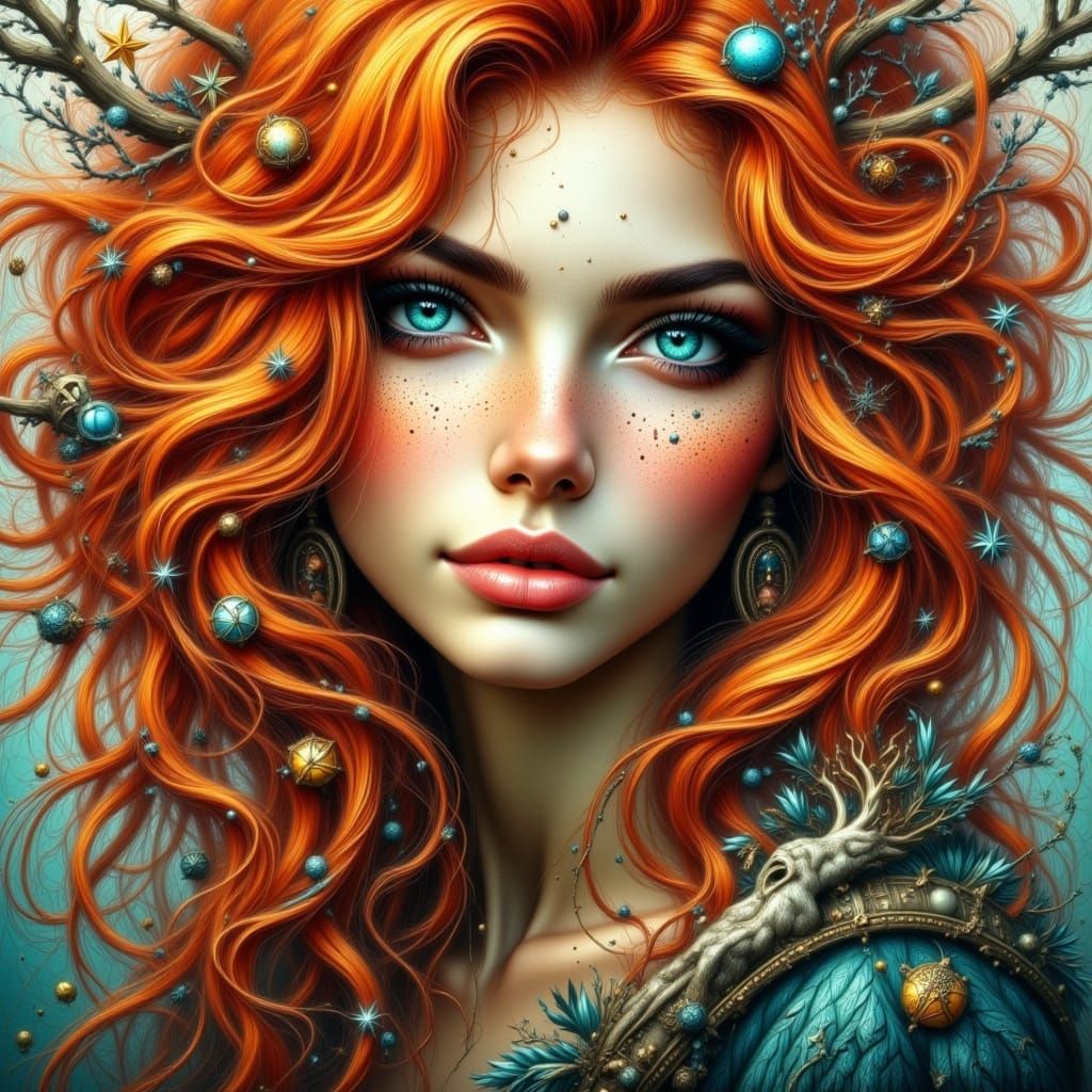 Surreal Portrait of Woman with Orange & Teal Hair