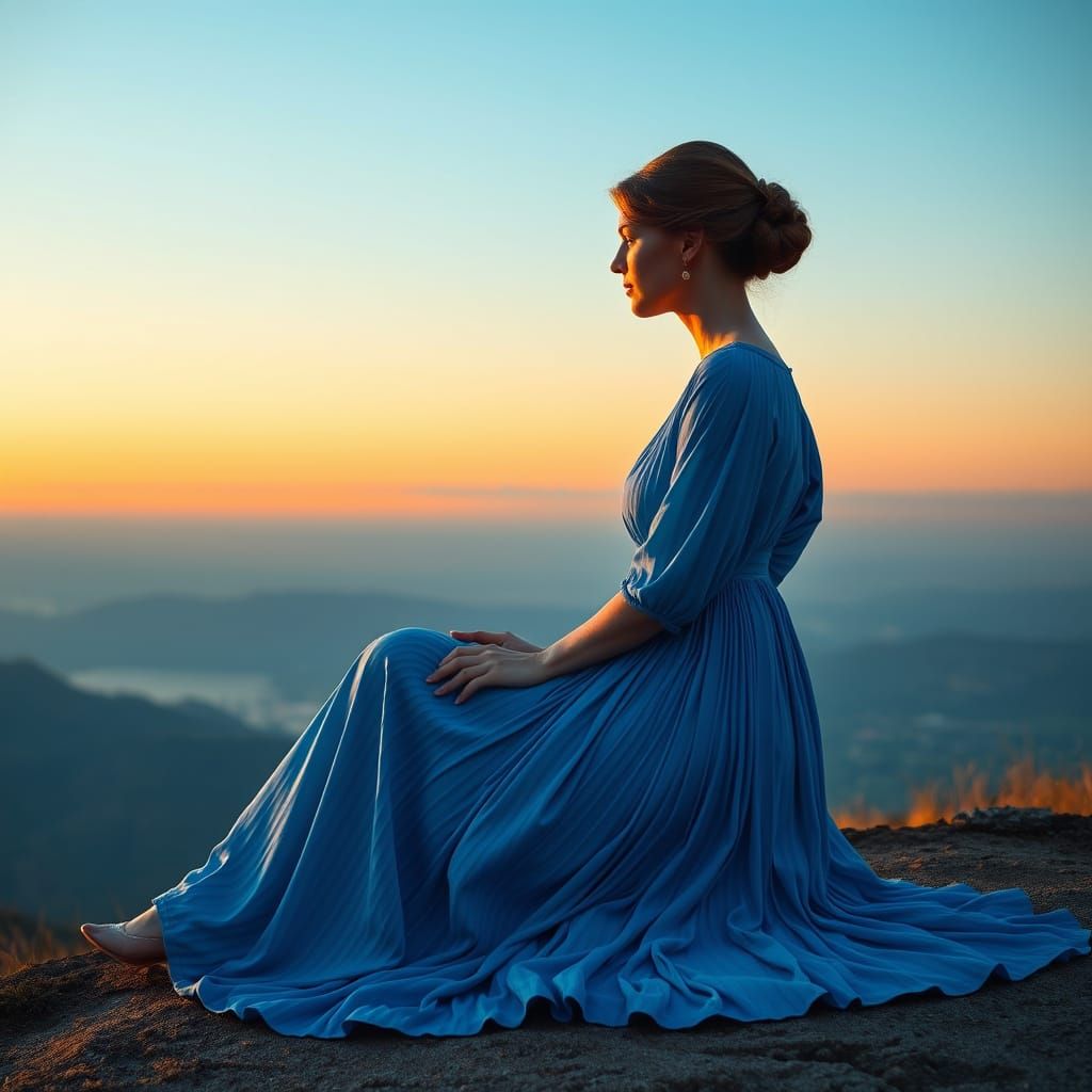 Elegant Woman in Soft Rainbow Robe, Inspired by Art Nouveau