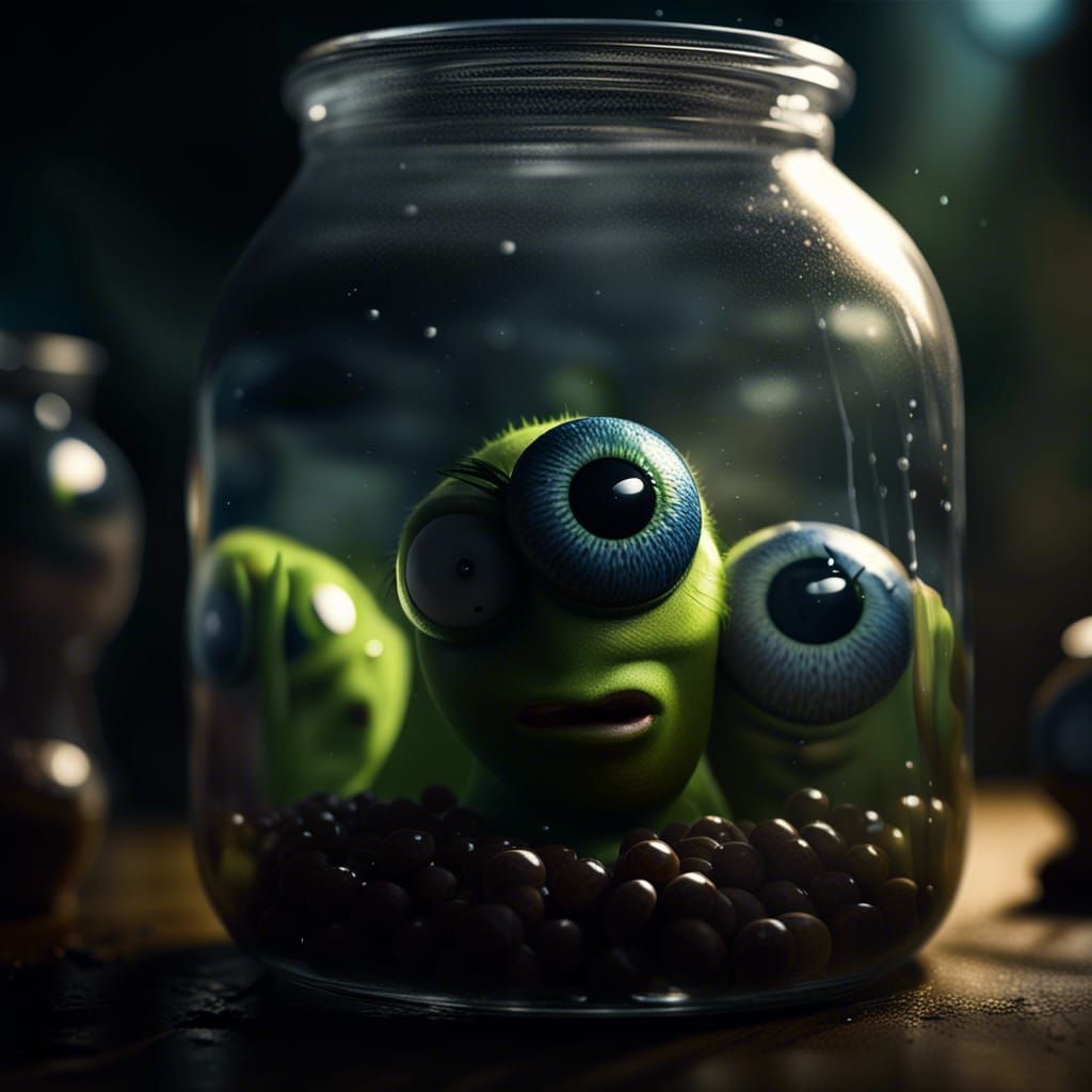 Hyper-Realistic Eyeball Jar with Shrek Figure