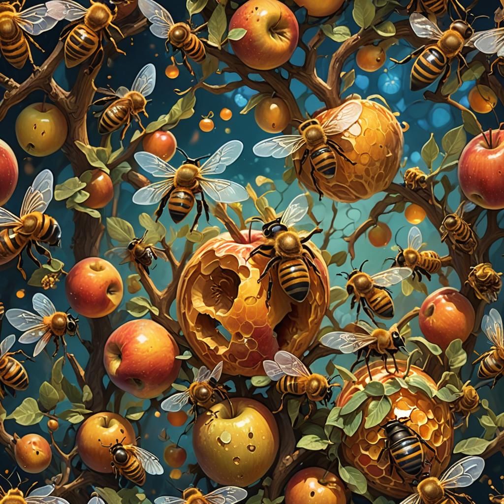 Honeybees Play Inside a Hollow Apple
