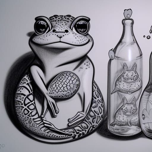 a cheetah, a frog, and a cat mermaid hybrid inside glass bottles, Hyperbolic, DMT, Cloudcore, Animal Crossing (videogame...