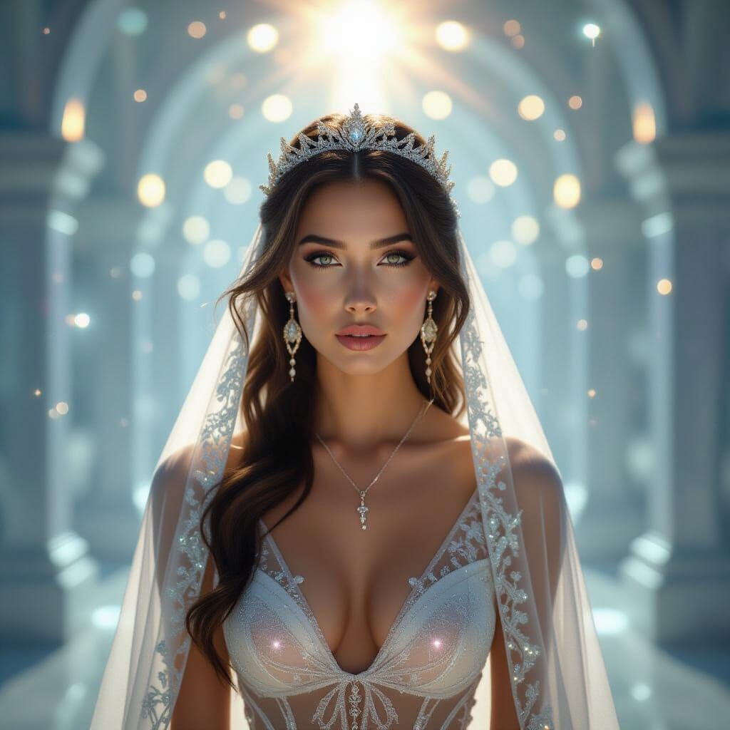 Luminous Woman Under Energy Arch, Digital Art