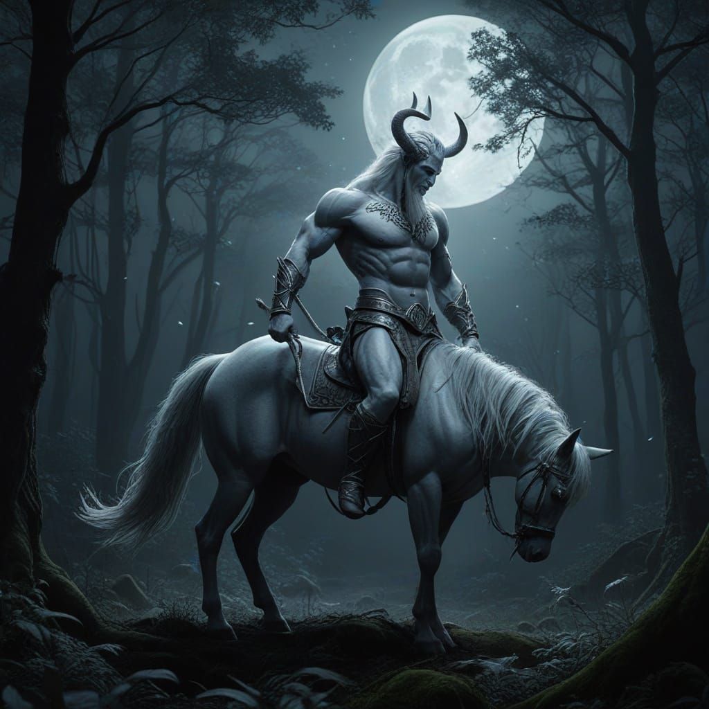 Mythic Centaur Warrior in Ethereal Moonlight Forest