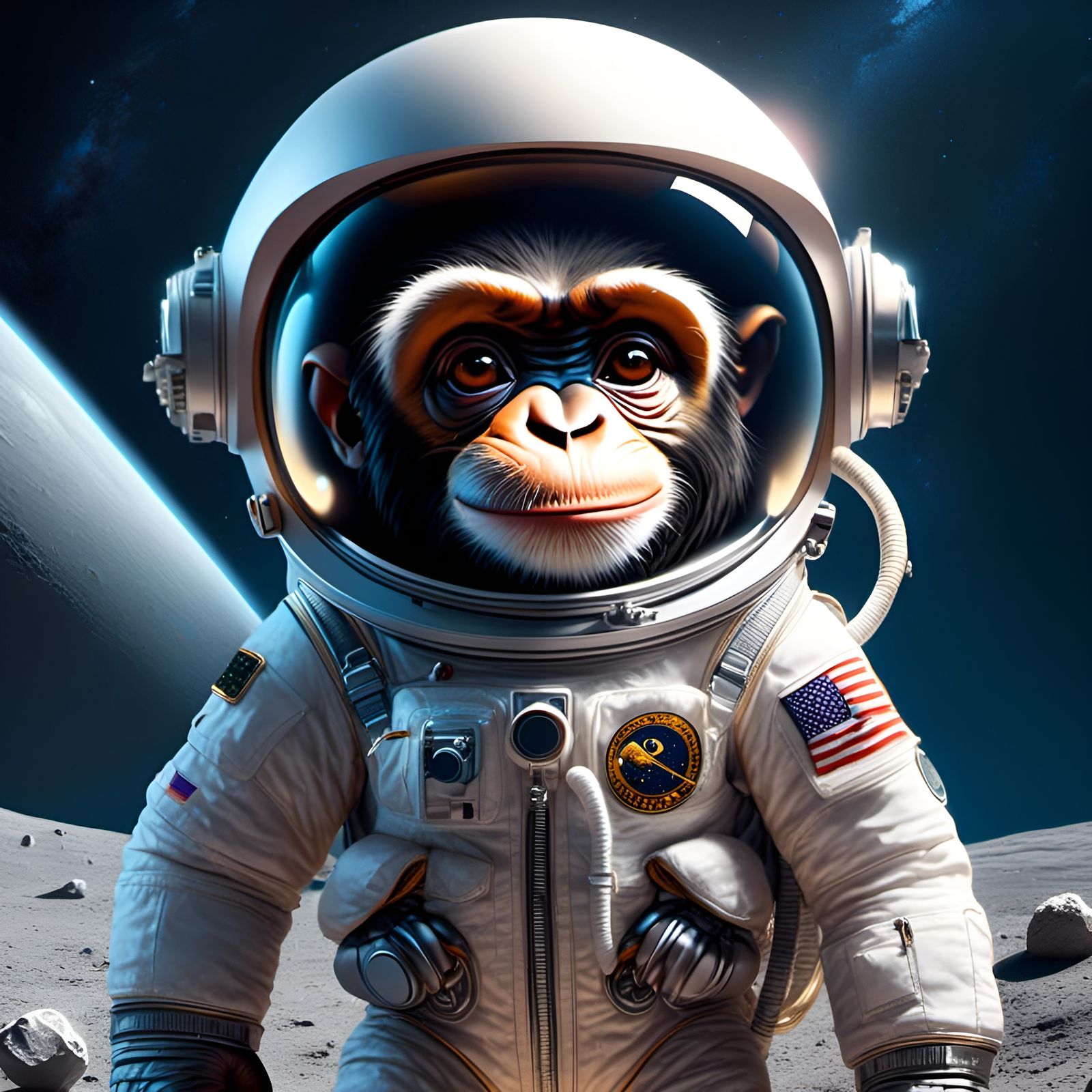 Chibi Chimpanzee Astronaut on the Moon