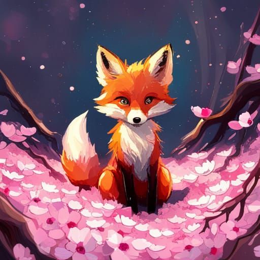 Chibi Cherry Blossom Fox in Studio Ghibli Style
