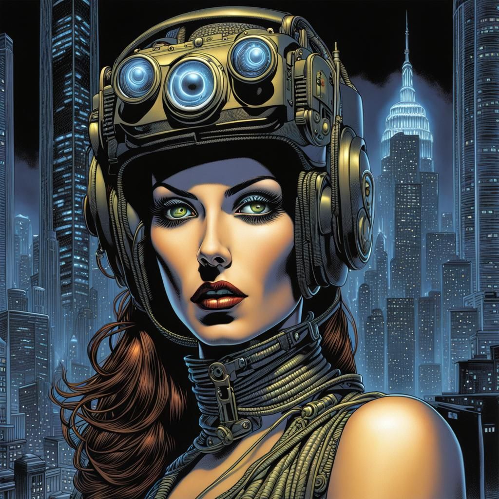 Cyberpunk Woman with Neon Implants Portrait