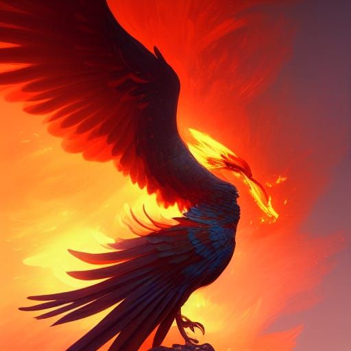 Fiery Bird Guardian in Art Nouveau Style