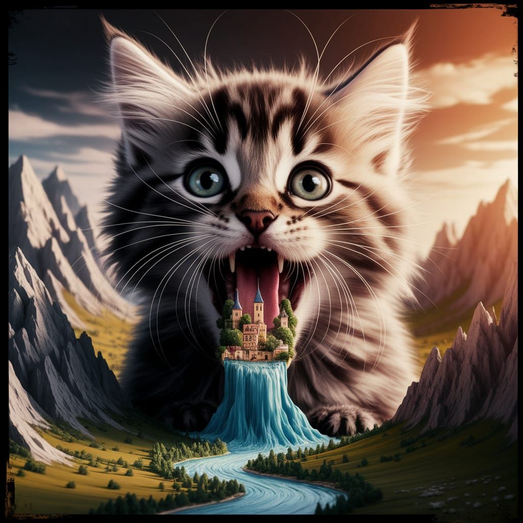 Surreal Kitten Mouth Landscape in Film Style
