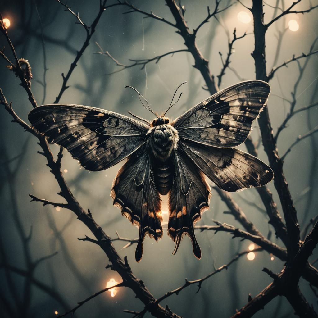 Agitated Moth Perched on Withered Branch