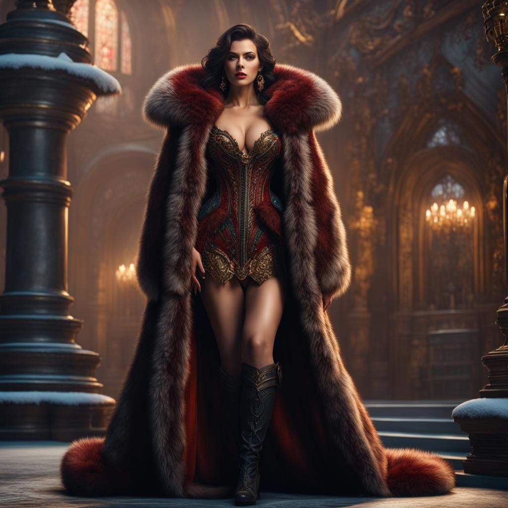 Woman in Fur Coat: Detailed Fantasy Art